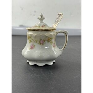 H&Z Austria Small Floral Sugar Bowl with Lid and Spoon Cottage
